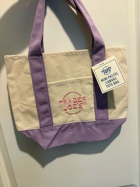 Trader Joe’s Mini Pastel Canvas Tote Bag - Lavender/Cream